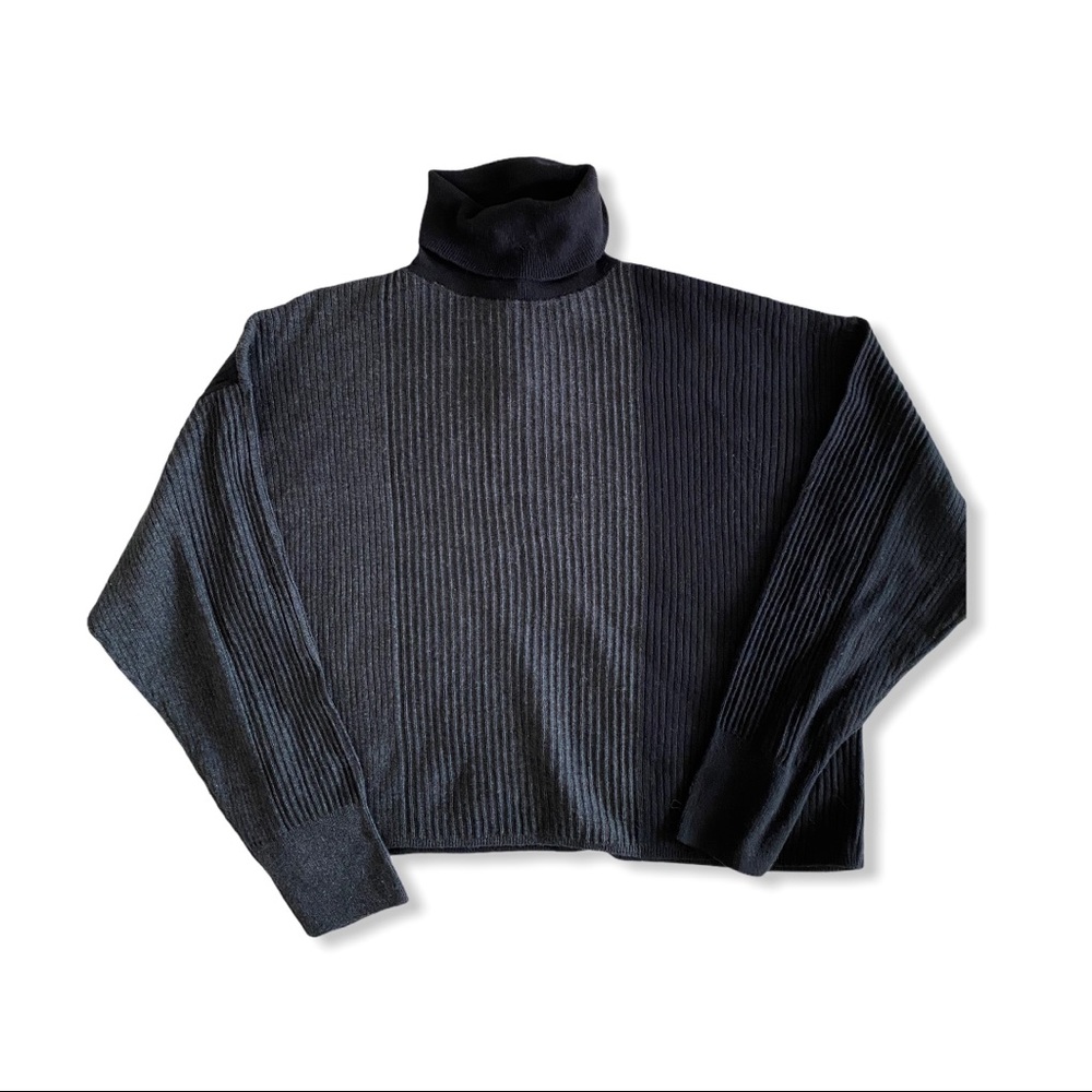Topshop Black Grey Colorblock Cashmere Sweater Size 12 NWT